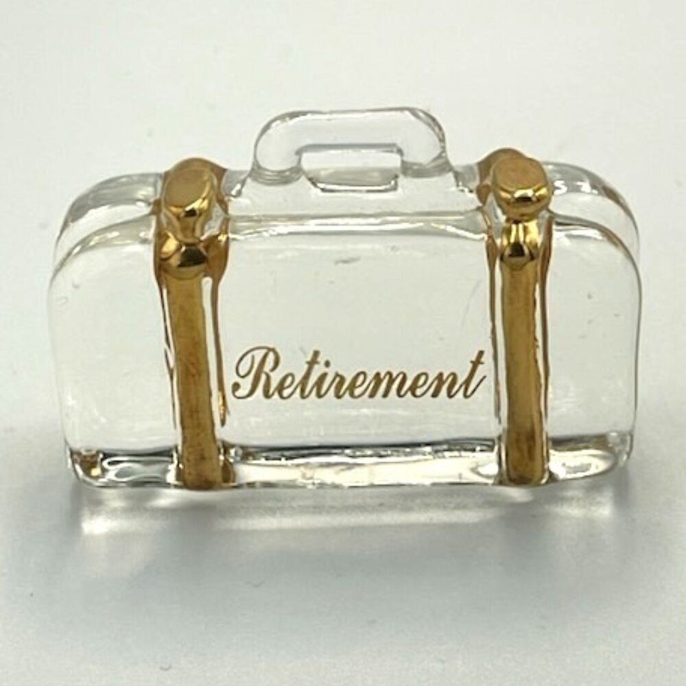 Vtg About Face Design Messenger Retirement Suitcase Clear Glass & Gold